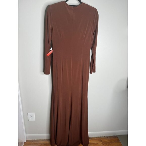 Ieena for Mac Duggal Chocolate Brown Keyhole Maxi Dress Sheath Gown Size 8 NWT - Picture 8 of 11